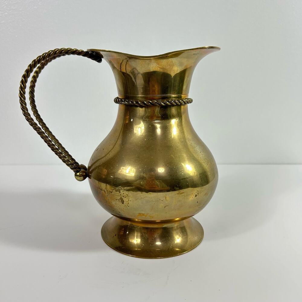 Vintage Brass Pitcher Rope Handle Made in India - Picture 3 of 7